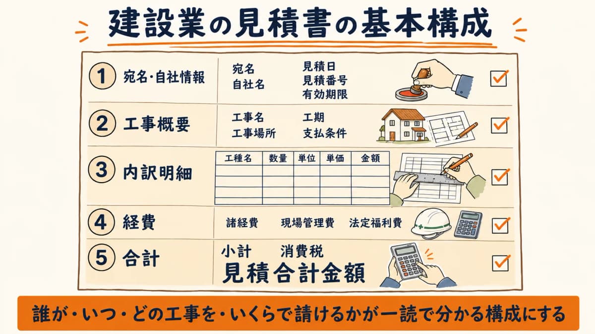 建設業の見積書の基本構成を示す図