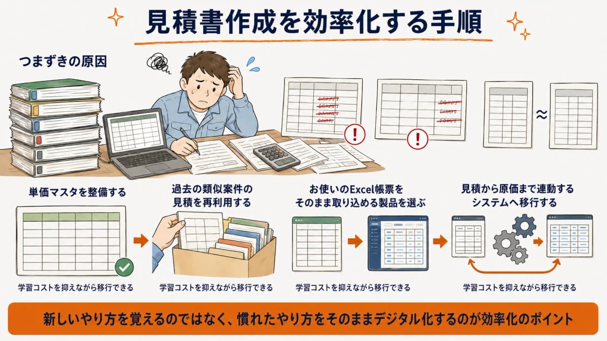 見積書作成を効率化する手順を示した図