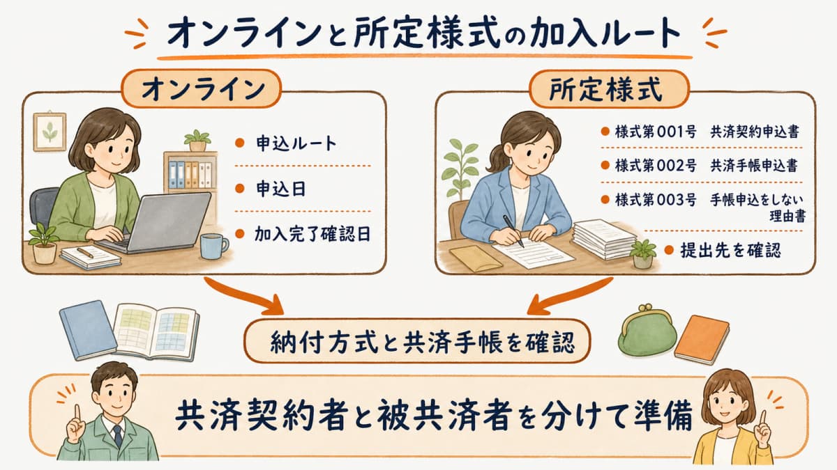 建退共へオンラインまたは所定様式で加入する二つのルート
