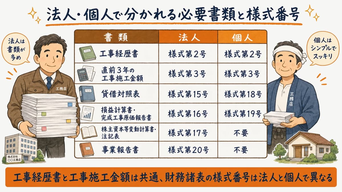 法人と個人で分かれる決算変更届の必要書類と様式番号の一覧