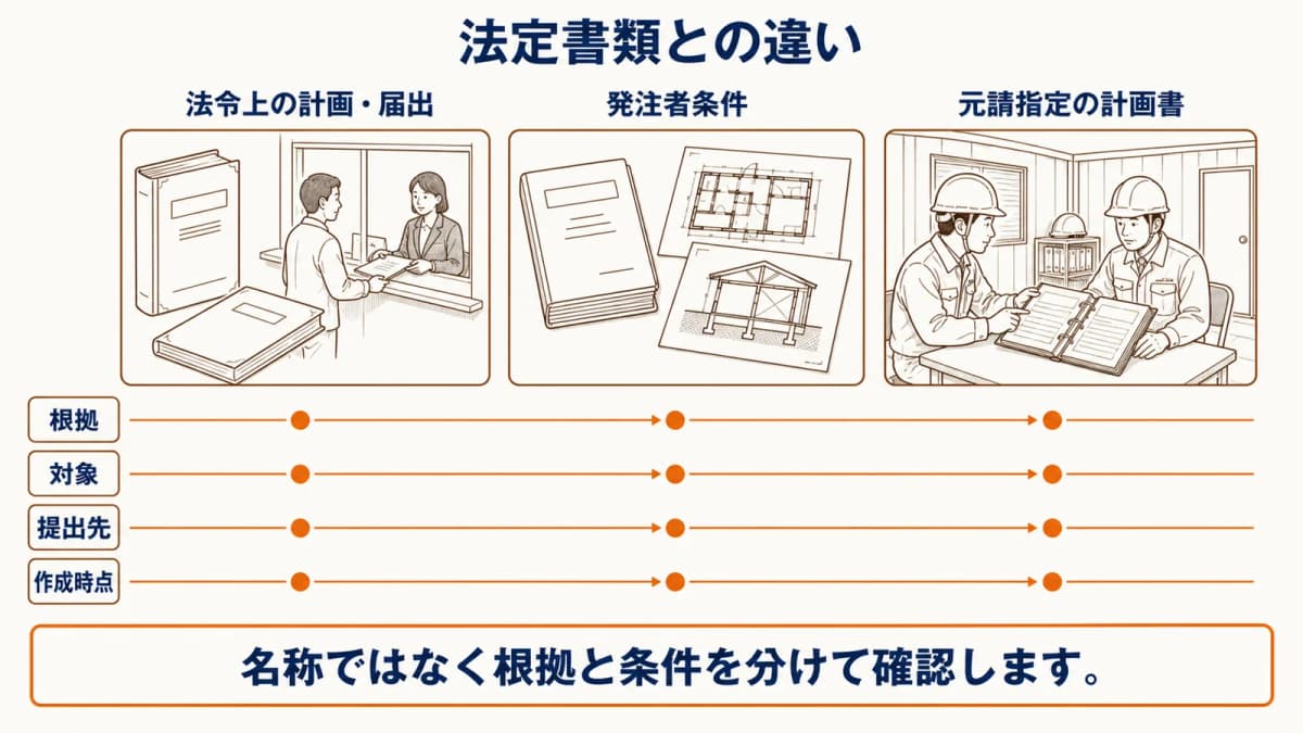 法定の計画・届出と元請指定計画書の比較