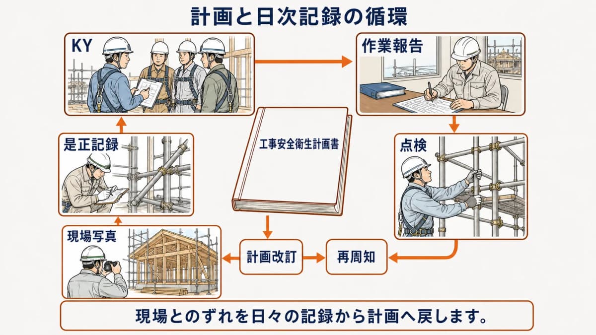 計画書とKY・作業報告・写真・是正記録の循環