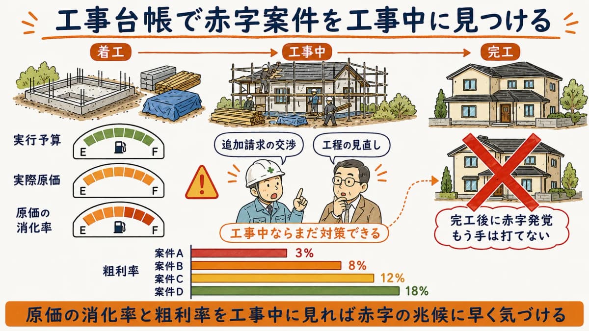 赤字案件を早期発見する工事台帳の見方