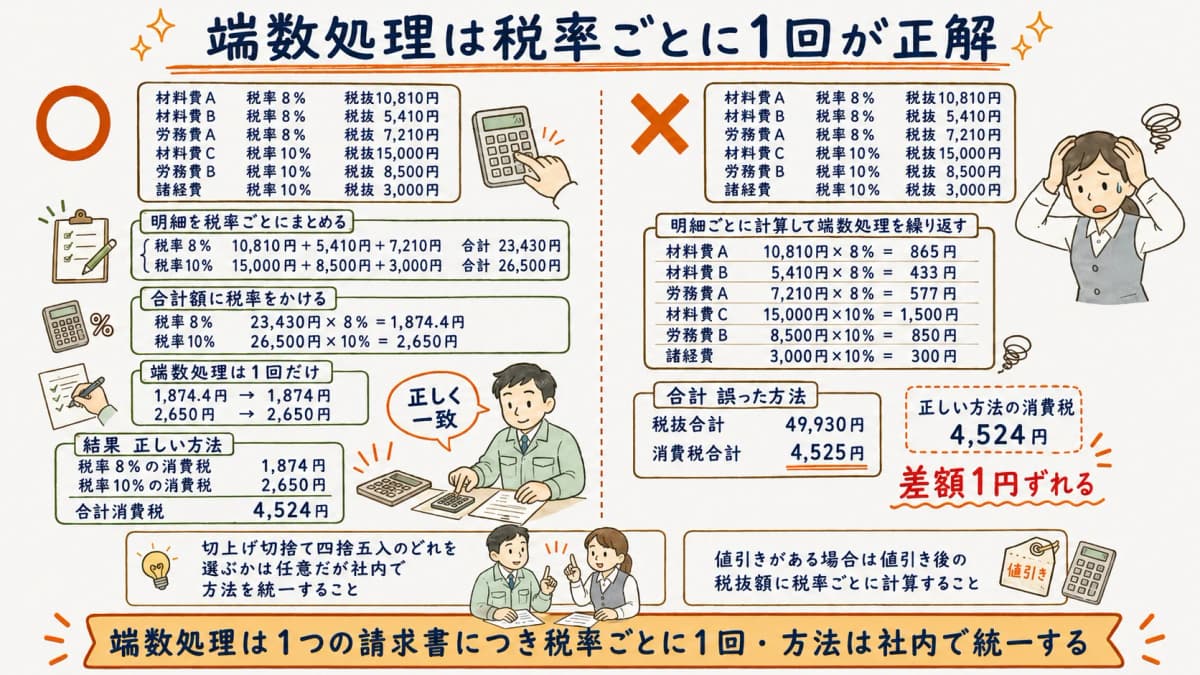 税率ごとに1回端数処理する正しい計算の流れを示す図