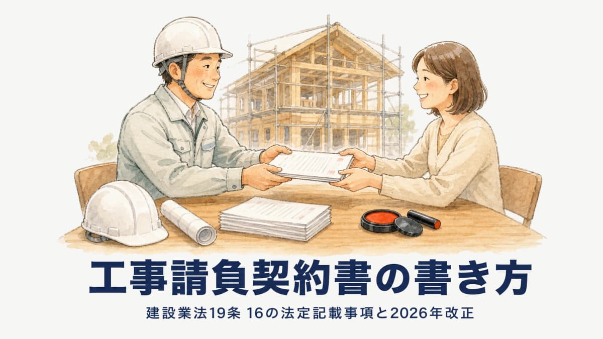 工事請負契約書の書き方:建設業法19条16の法定記載事項と2026年改正【2026年版】