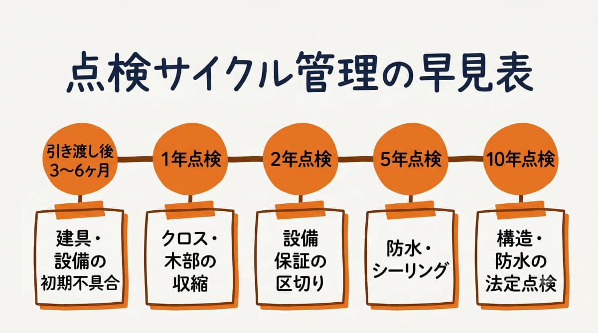 点検サイクル管理の早見表(引き渡し後〜10年)