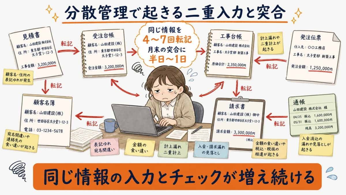 分散管理で同じ案件情報が二重入力される典型的な流れ