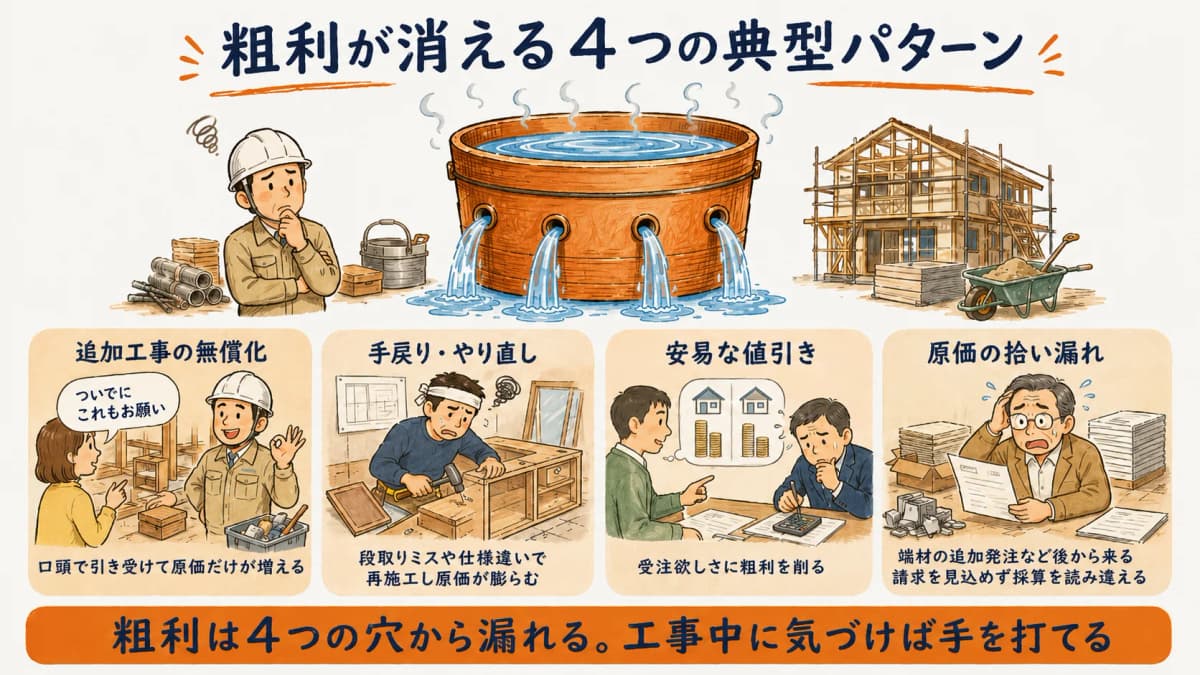 粗利が消える典型パターンを示す図解