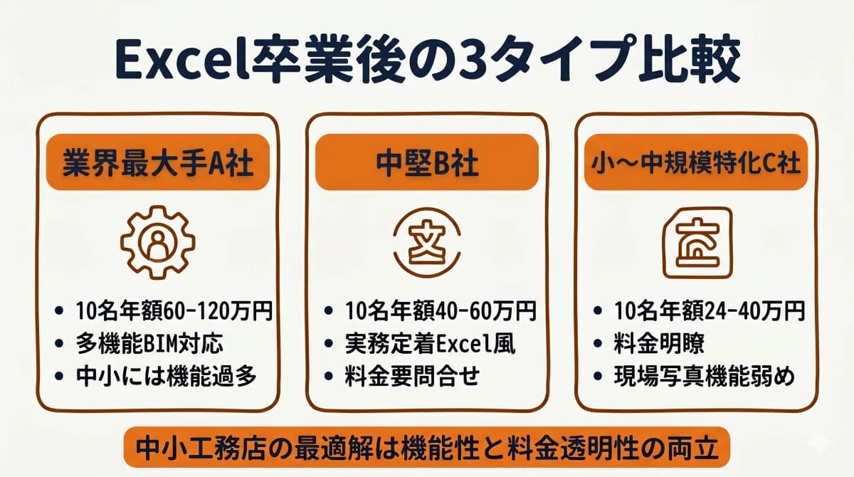Excel卒業後の3タイプ比較