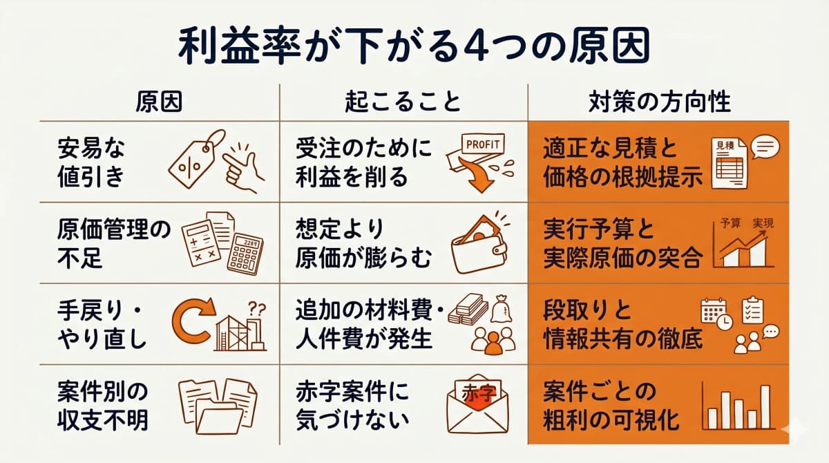 利益率が下がる4つの原因と対策