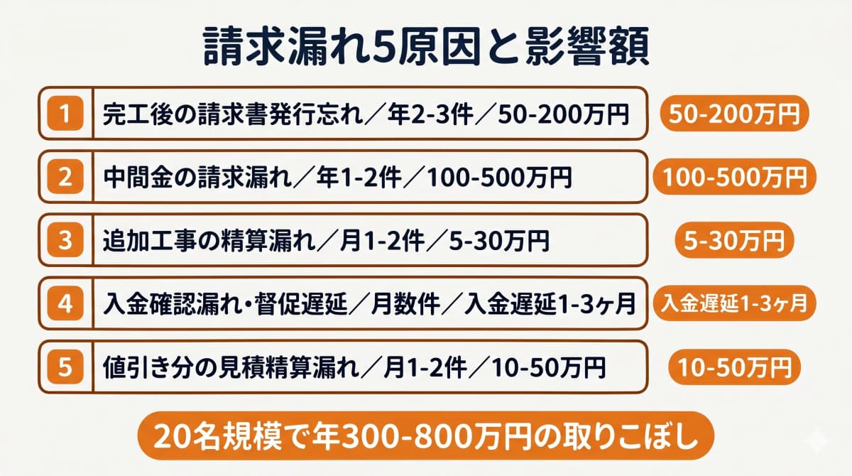 請求漏れ5原因と影響額