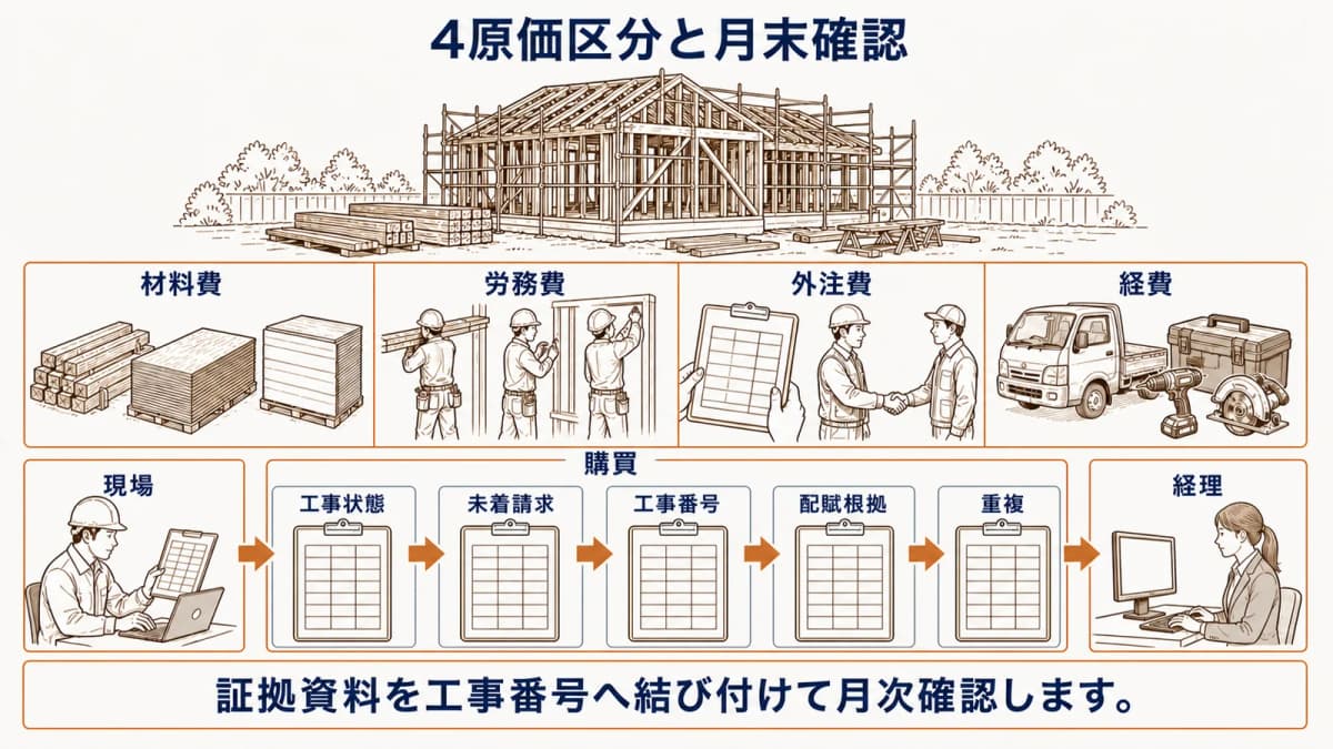 4原価区分の証拠書類と月末確認をまとめた図