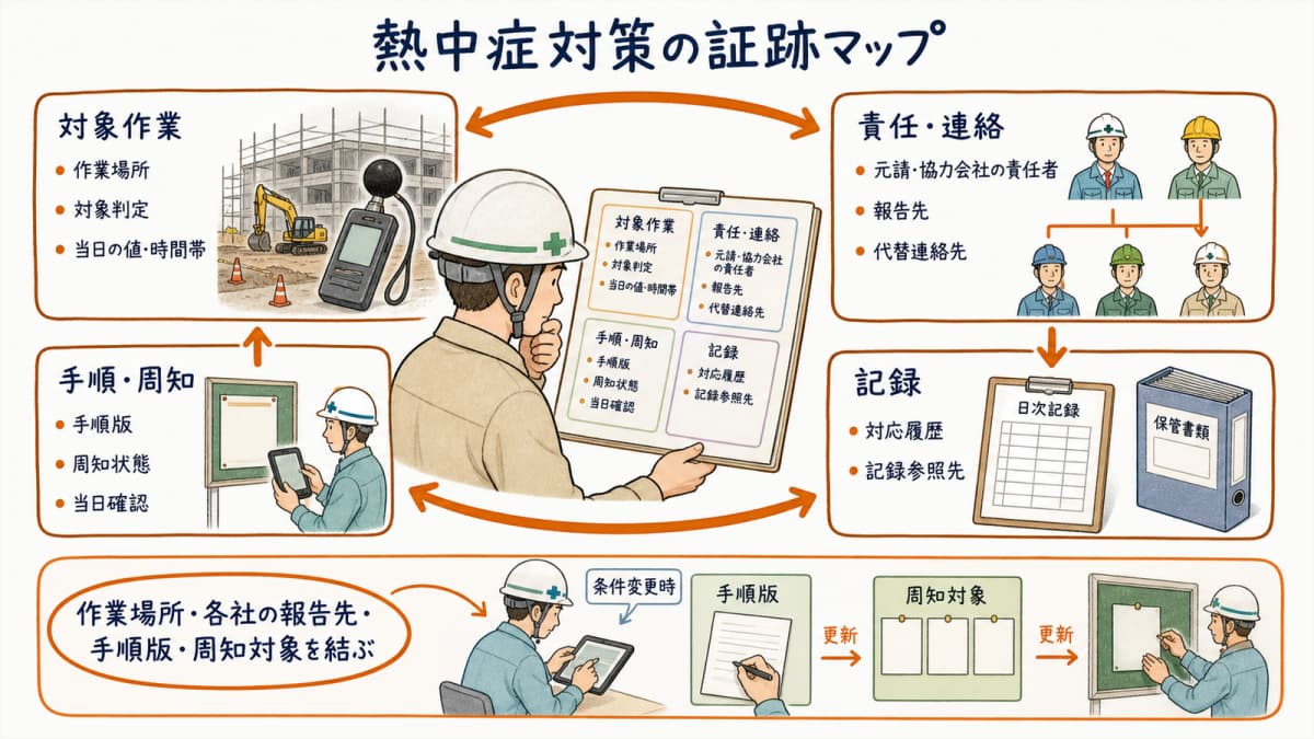 作業場所・時間帯・事業者・報告経路・手順版を結ぶ証跡マップ