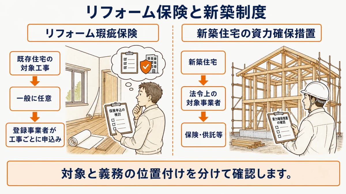 リフォーム瑕疵保険と新築住宅の資力確保措置の比較