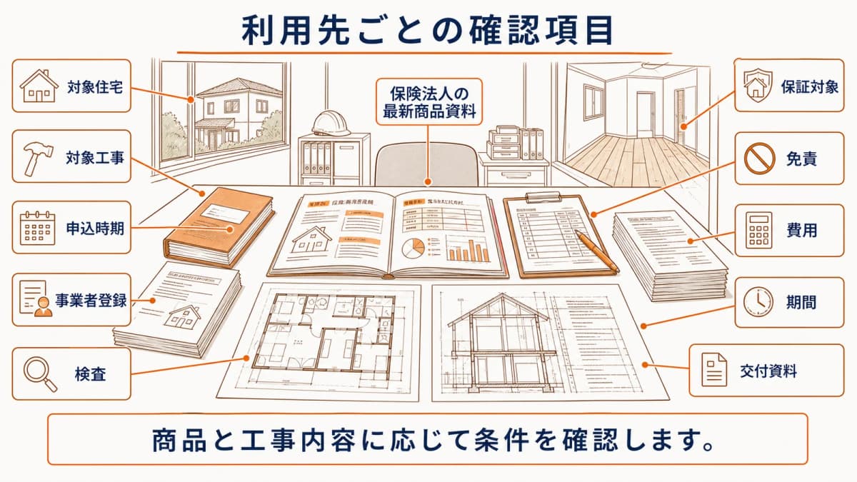 保険法人ごとに確認する商品・事業者・工事条件