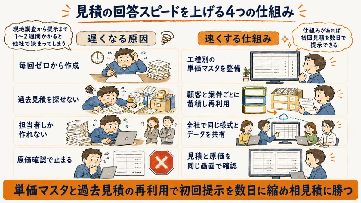 見積回答スピードを上げる仕組みを示した図