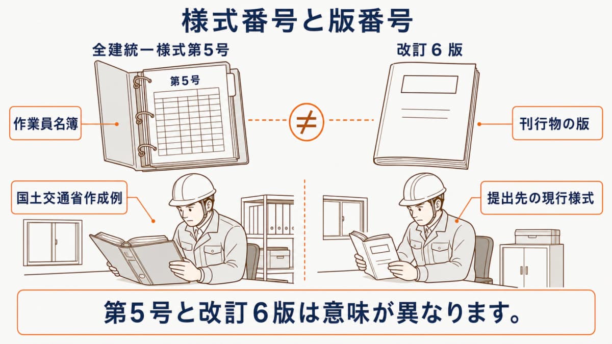 作業員名簿の様式番号と刊行物の版番号の違い