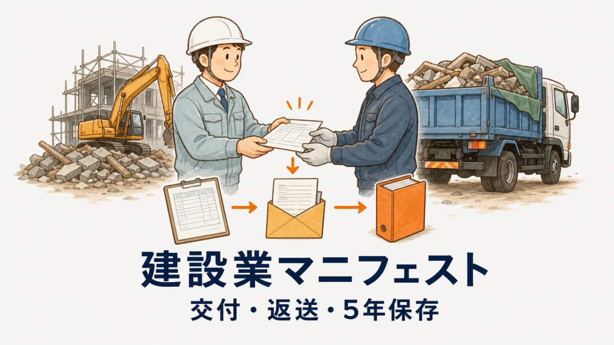 建設業マニフェストの書き方|元請の交付・返送・5年保存【2026年版】