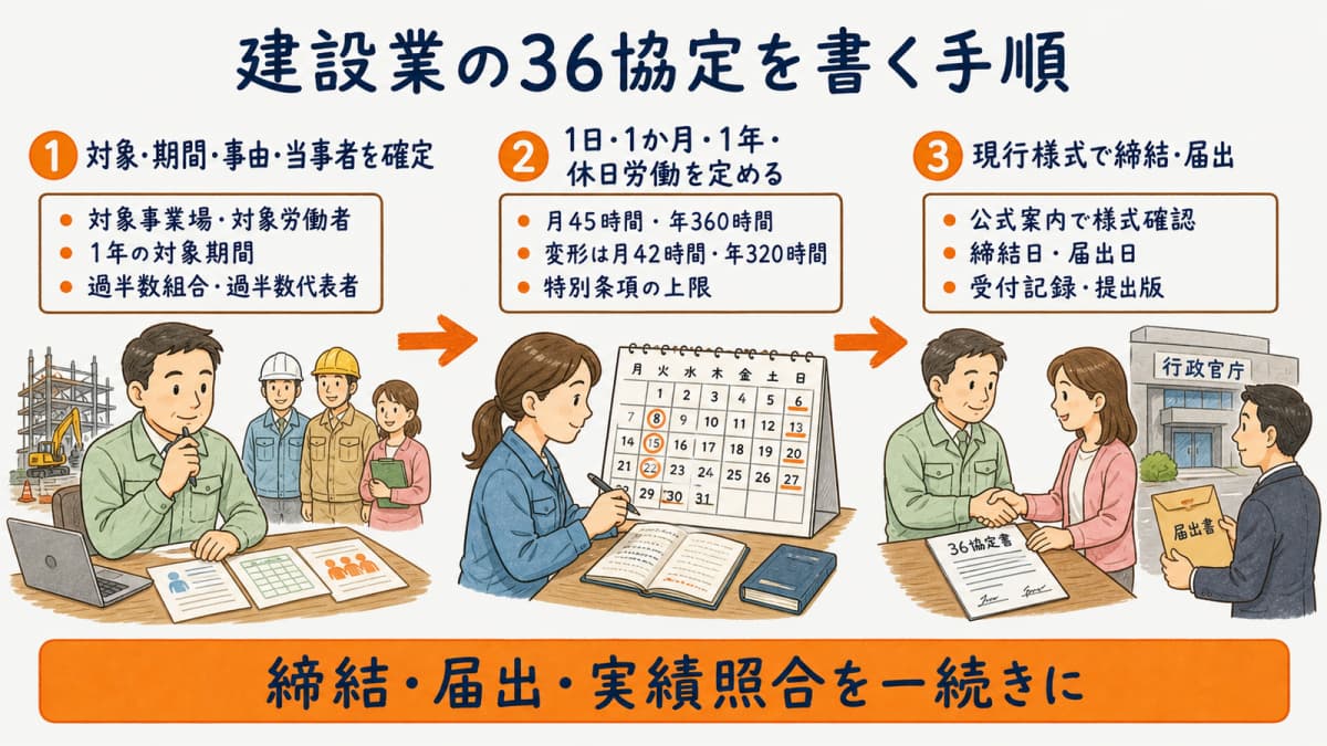 対象・協定時間・当事者を確定して現行様式で締結届出する3ステップ