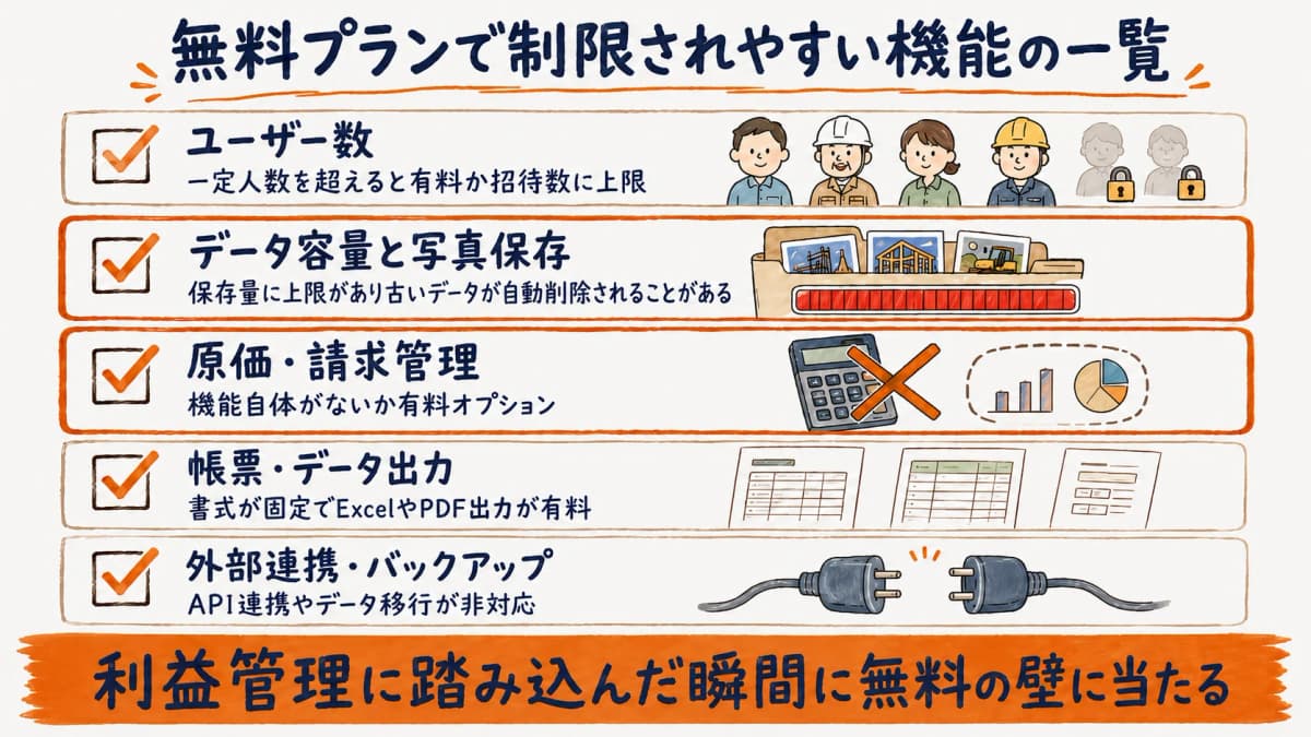 無料プランで制限されやすい機能の一覧