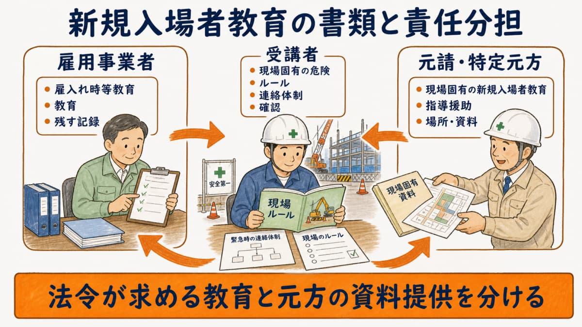 雇用事業者・元請工務店・受講者の教育と記録の役割早見表