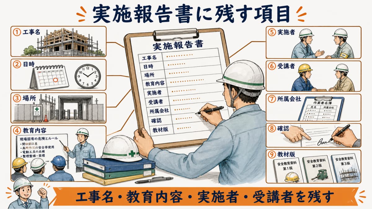新規入場者教育の実施報告書項目と現場データの対応表