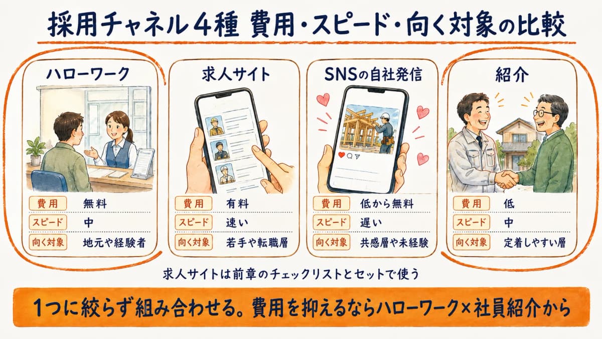 採用チャネル4種の比較(独自整理)
