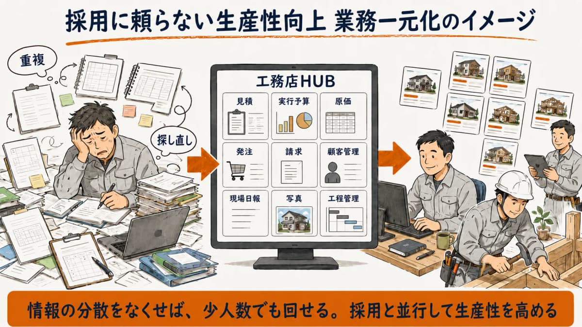 採用に頼らず生産性を高める業務一元化のイメージ