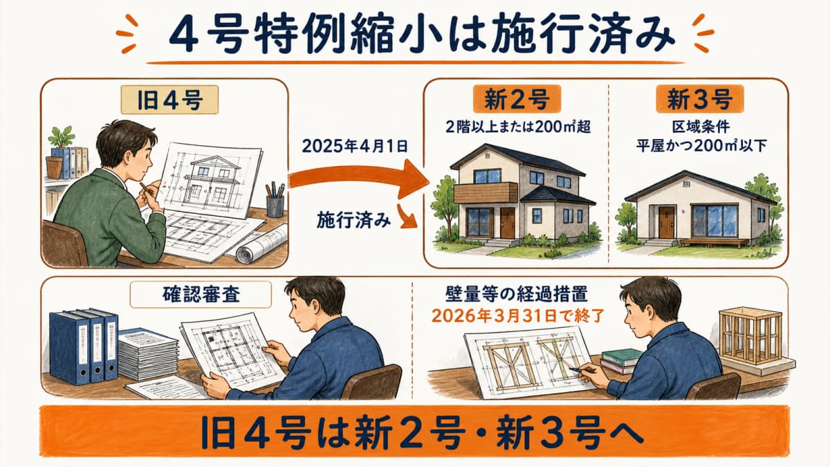旧4号から新2号・新3号への区分再編と施行時点を示す図