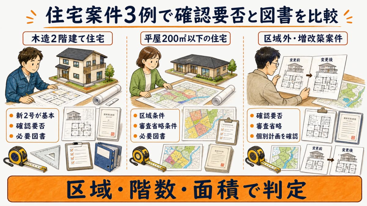 木造2階建て・小規模平屋・区域外増改築のケース比較
