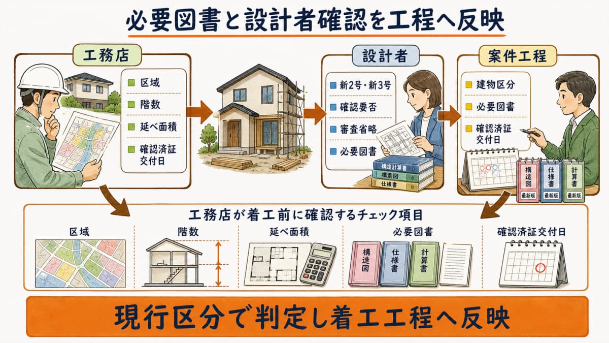 建物区分・設計者・必要図書・確認申請の担当分担表